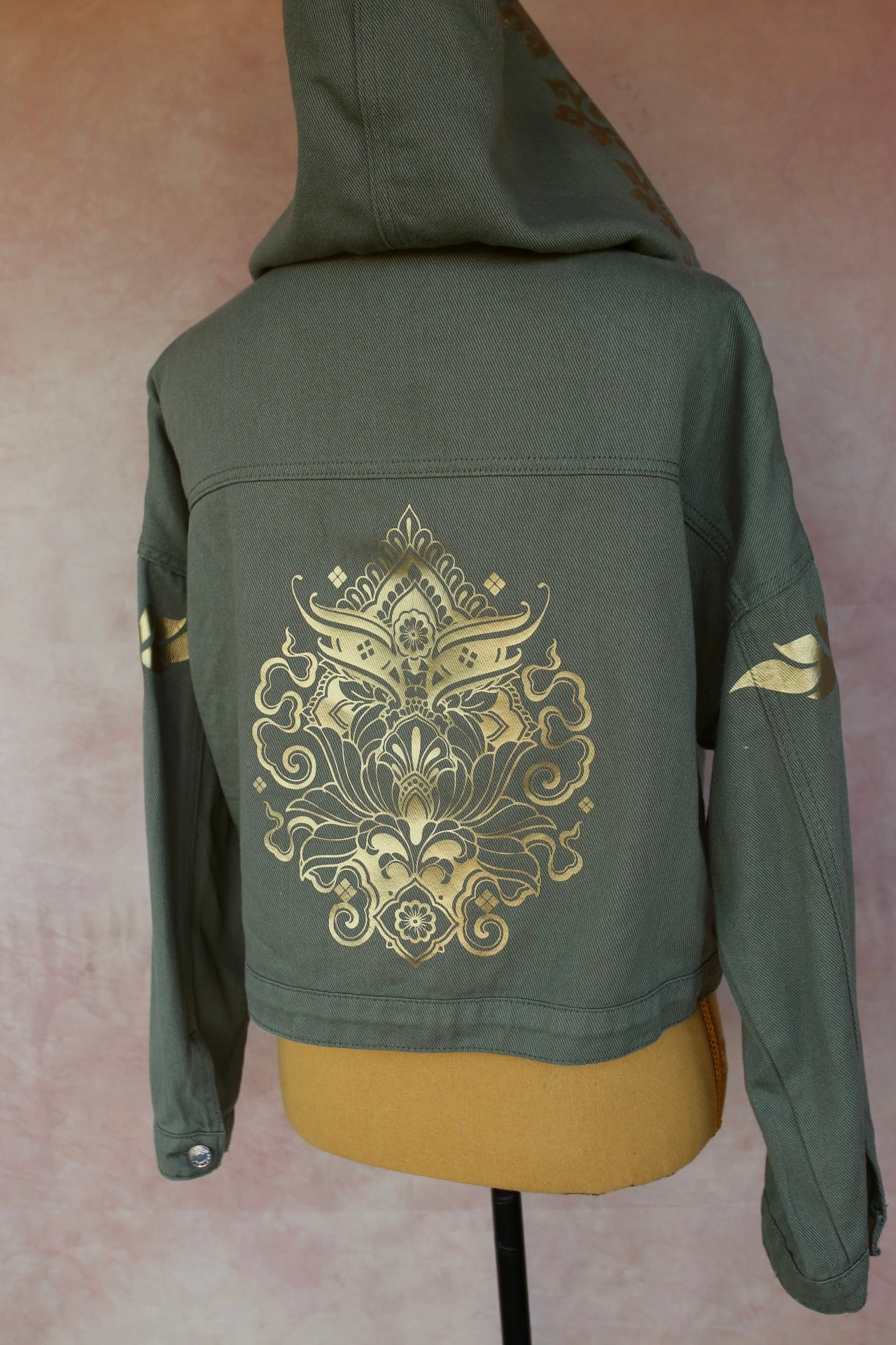 Veste en jean kaki à capuche