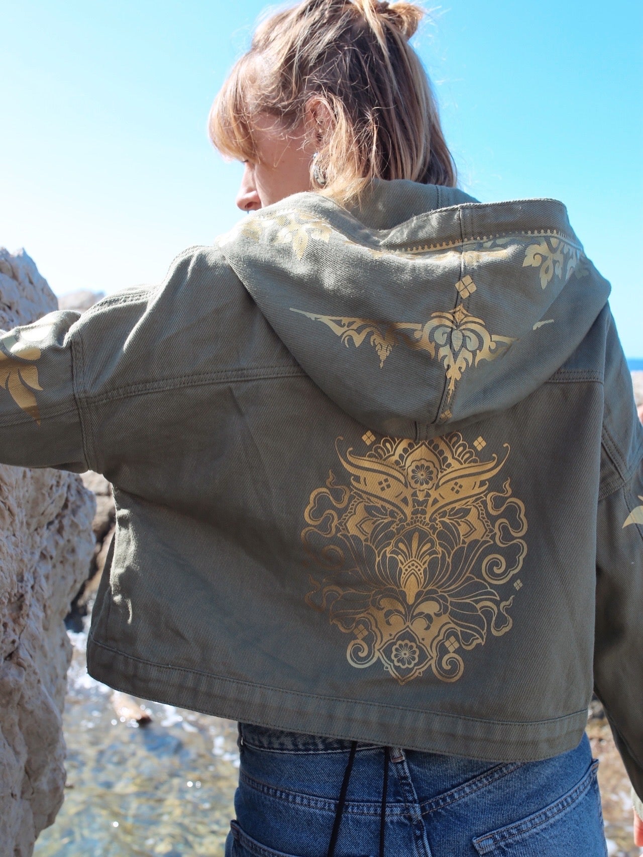 Veste en jean kaki à capuche