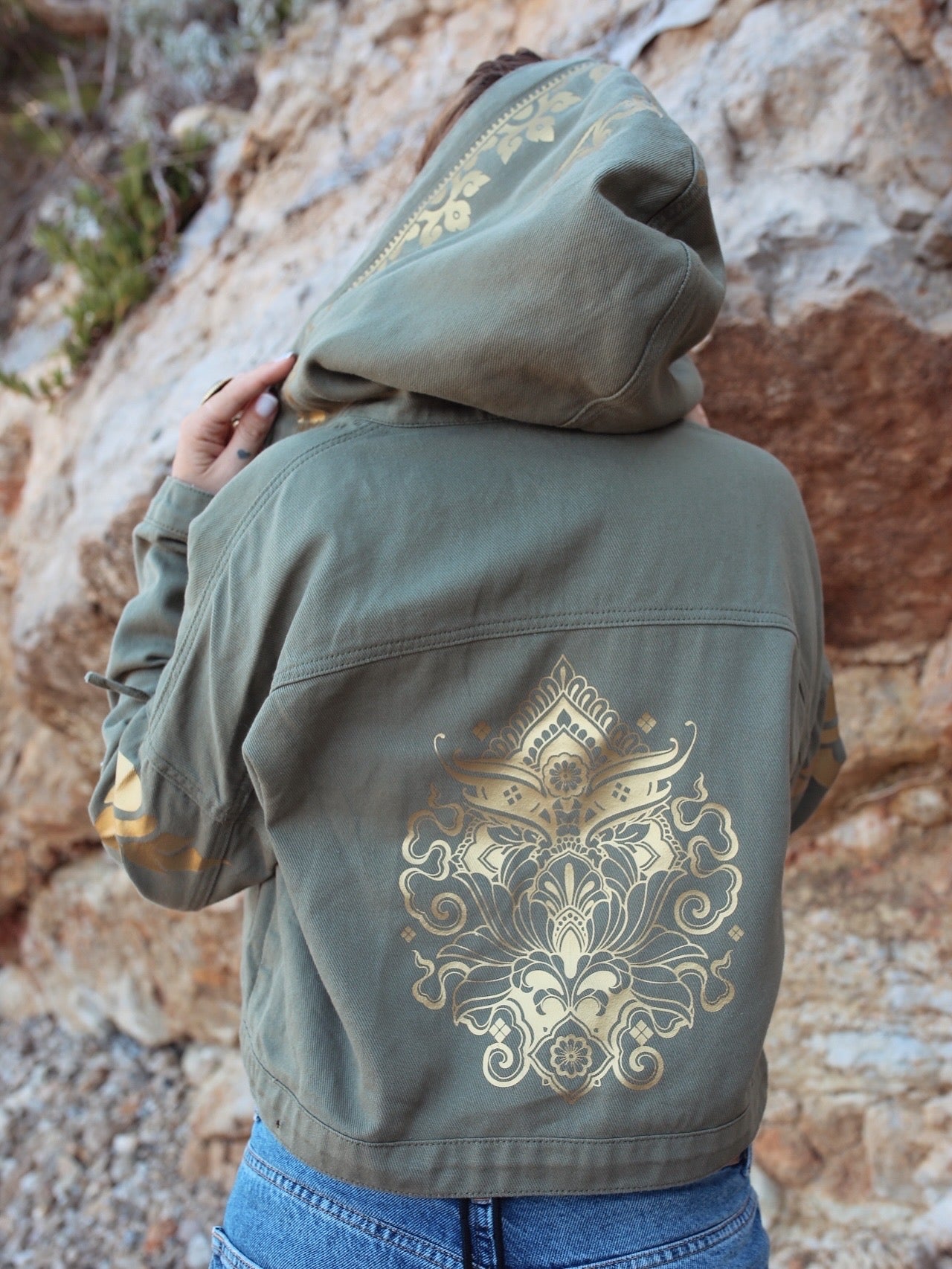 Veste en jean kaki à capuche