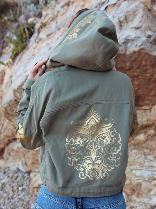 Veste en jean kaki à capuche