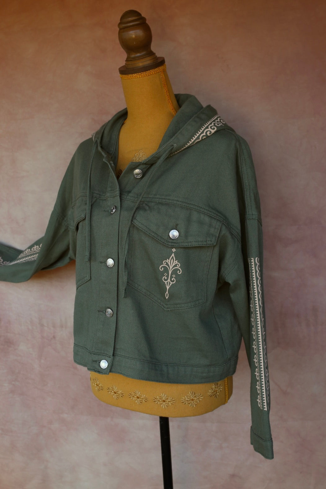 Veste en jean kaki à capuche