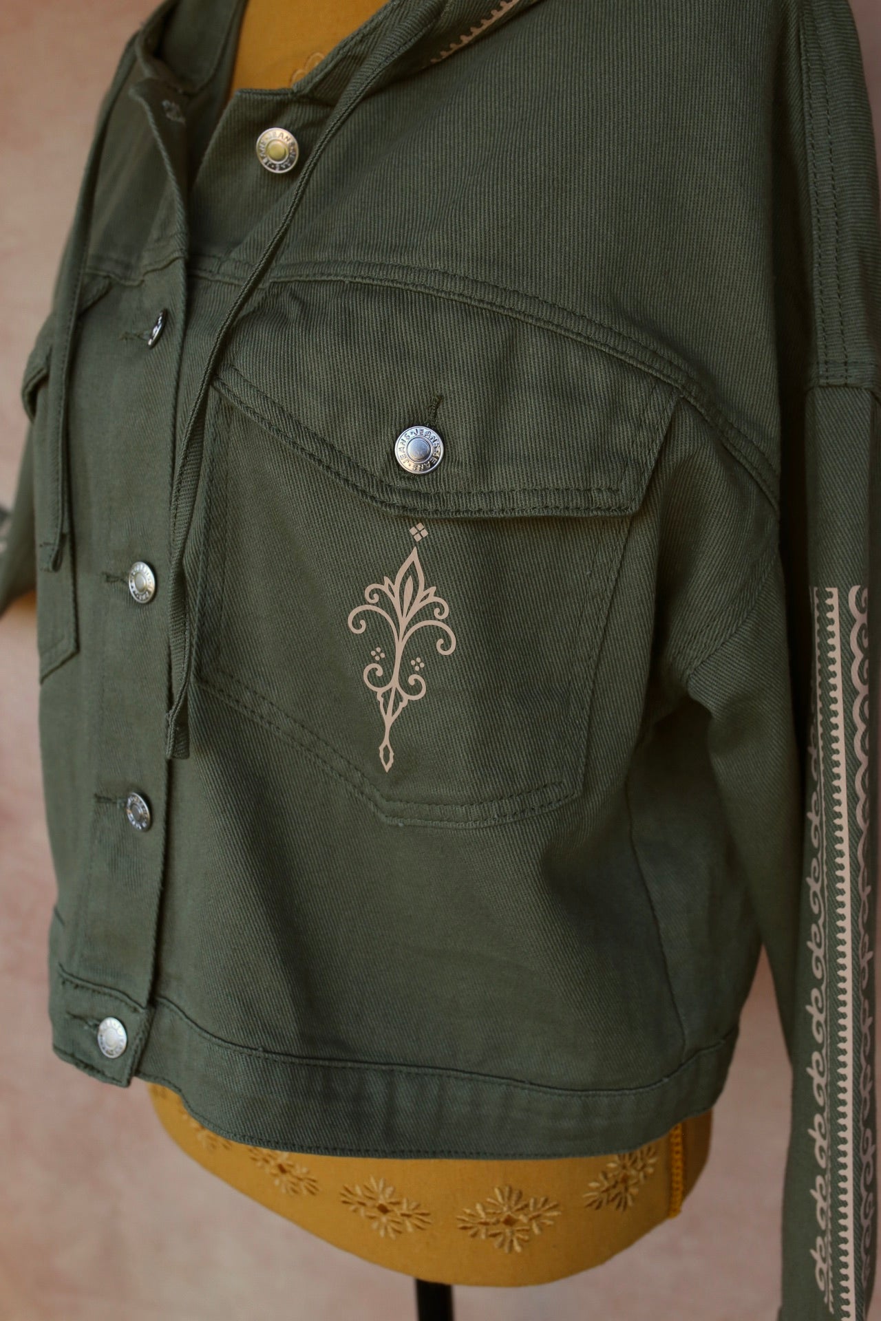 Veste en jean kaki à capuche