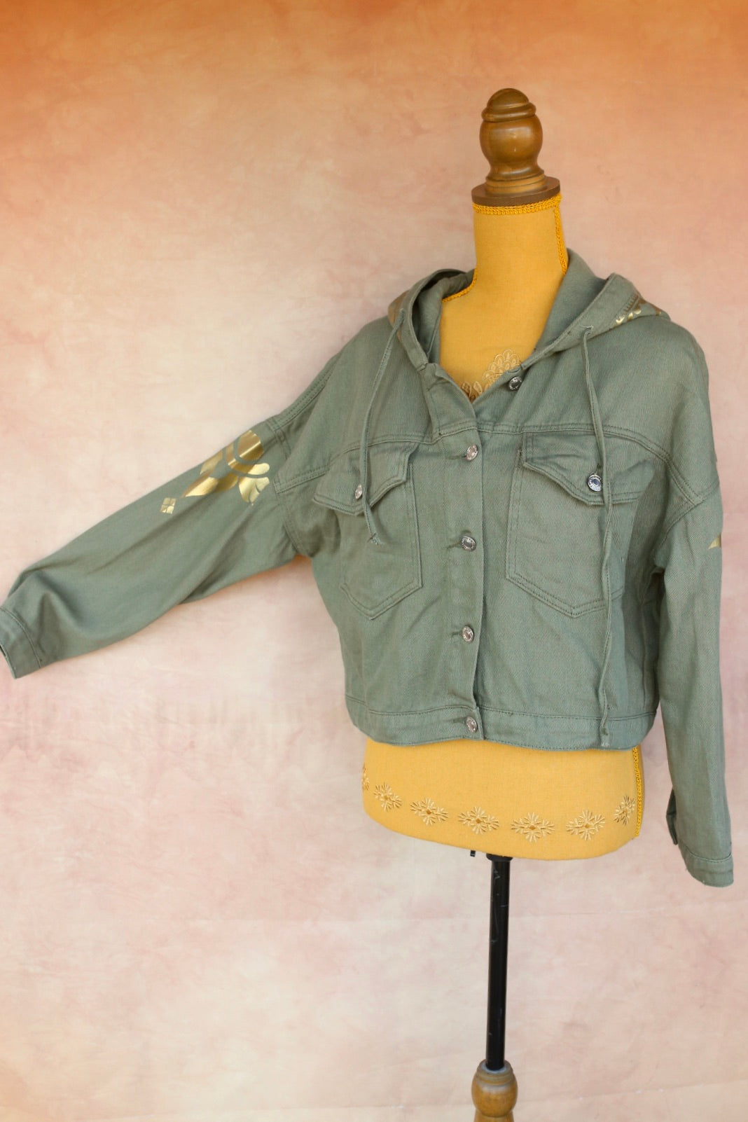 Veste en jean kaki à capuche