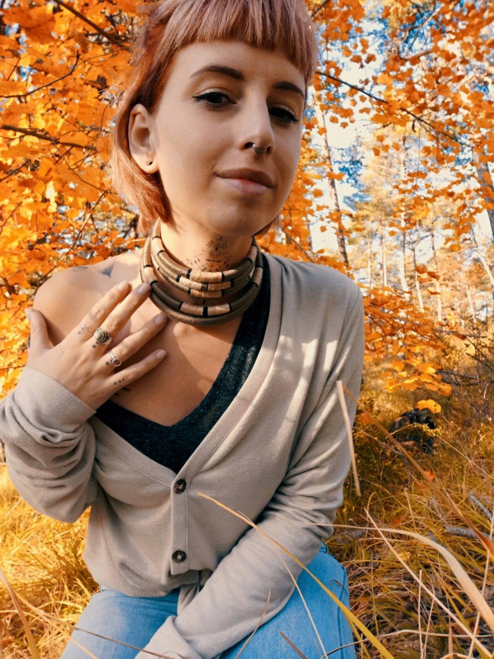 Collier double torc naturel